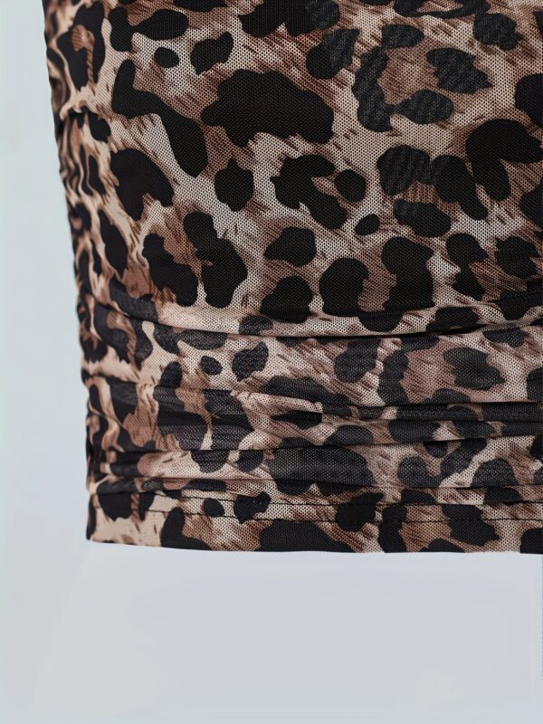 Backless Square Neck Tank Top with Micro-Elastic Leopard Print Straps - Image 4