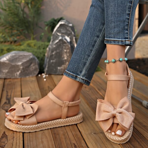 Elegant Women's Mary Jane Flat Sandals with Black Bow Detail - Lightweight Soft Microfiber Slip-On Open-Toe Beach Shoes, Comfortable EVA Sole for Casual & Formal Wear, All-Season Versatile Design, Summer Footwear, Bowadorned Shoes, Breezy Look, Breathable Fabric - Image 15