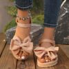 Elegant Women's Mary Jane Flat Sandals with Black Bow Detail - Lightweight Soft Microfiber Slip-On Open-Toe Beach Shoes, Comfortable EVA Sole for Casual & Formal Wear, All-Season Versatile Design, Summer Footwear, Bowadorned Shoes, Breezy Look, Breathable Fabric - Image 4