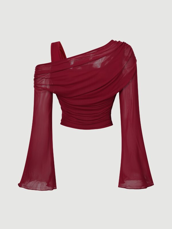 Elegant Burgundy Off-Shoulder Mesh Top for Women