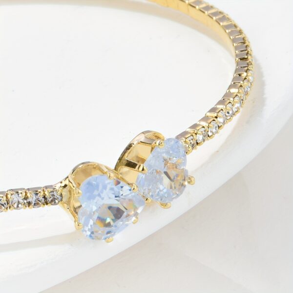 1 pc Elegant Silver-Tone Open-End Heart-Shaped Zirconia Bracelet - Image 6