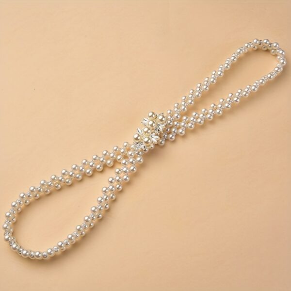 Women'S Stretch Pearl Waist Belt with Alloy Buckle - Image 2