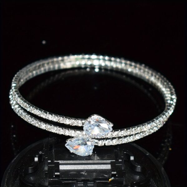A Double-layer Water-drilled Water Drop Zirconia Open Bangle Suitable For Ladies To Wear - Image 3