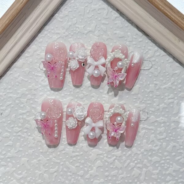 10pcs High-End Handmade Rose Jelly Butterfly Fake Nails - Image 2