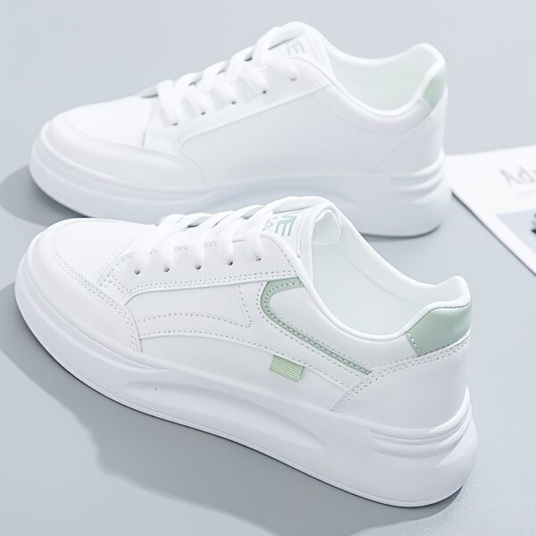Women's White Low-Top Sneakers with Mint Green Accents - Image 2