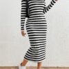 1 Class Glamour: Striped Pattern Slim Long Sleeve Dress - Image 2