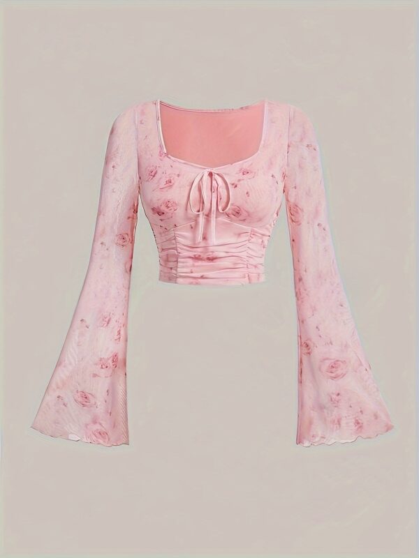 Women's Elegant Floral Print Square Neck Bell Sleeve