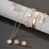 Lucky Clover Bracelet, Necklace, Earrings, Bracelet, Ring Five-piece Set - Image 4