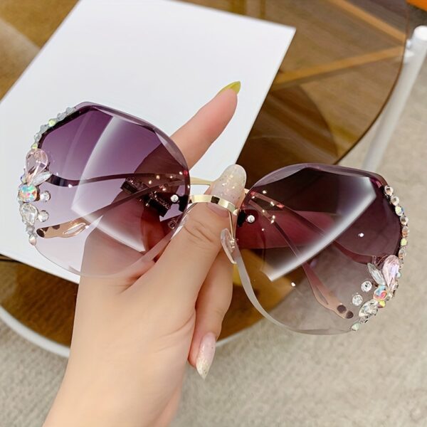 Buy 1 Get 1 Free, 2pcs Rhinestone Glasses, Women's Frameless Gradient Lens, Unique Bent Leg Design - Image 8