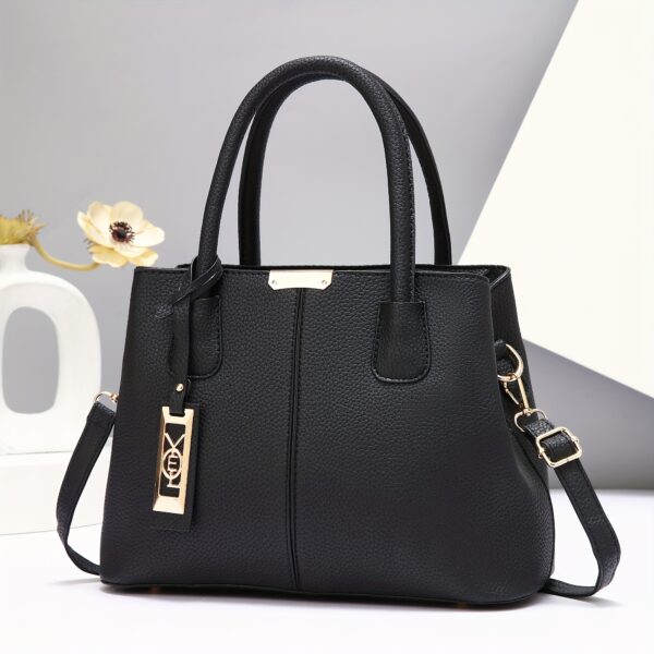 Large Capacity Gray PU Tote Bag - Image 13