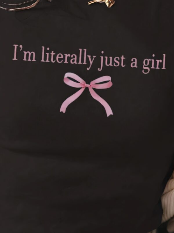 Letter & Bow Print Crew Neck T-shirt - Image 3