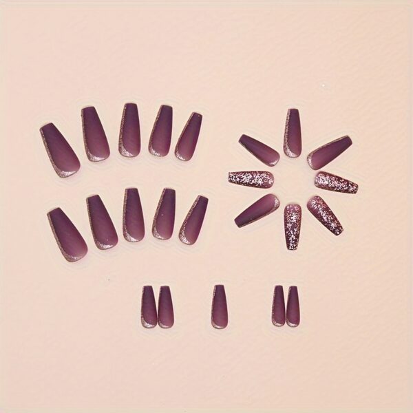 24 Piece Medium-Long Coffin Shape Matte Grape Purple Press-On Nails Set - Image 3
