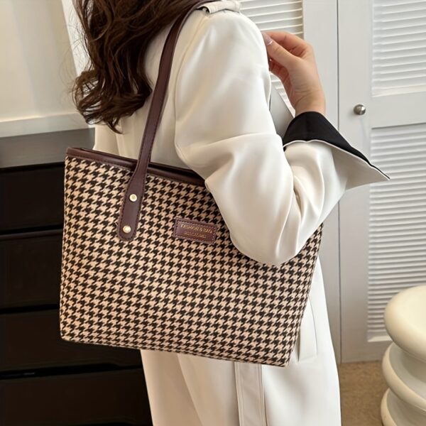 1 pc Women's Houndstooth Tote Bag - Image 7