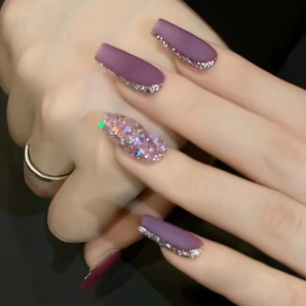 24 Piece Medium-Long Coffin Shape Matte Grape Purple Press-On Nails Set