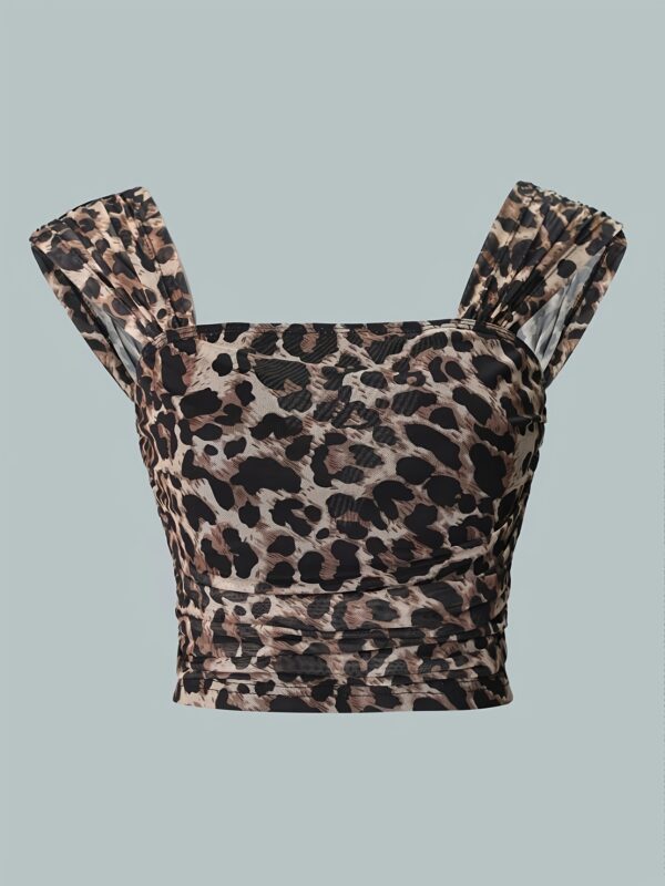 Backless Square Neck Tank Top with Micro-Elastic Leopard Print Straps