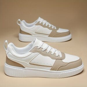 Classic White & Beige Low-Top Casual Sneakers