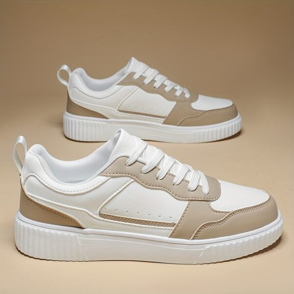 Classic White & Beige Low-Top Casual Sneakers