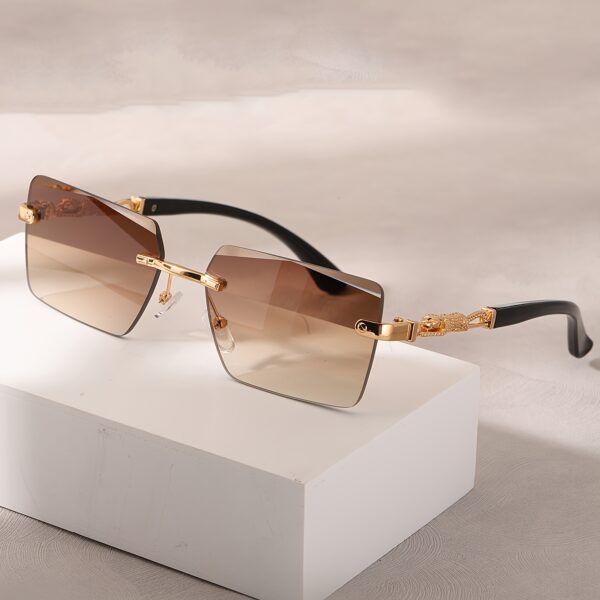 A pair of fashionable glasses with a retro style, featuring rimless leopard print temples and a compact trendy frame - Image 9