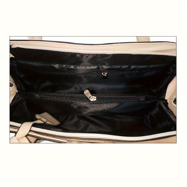 Large Capacity Gray PU Tote Bag - Image 4