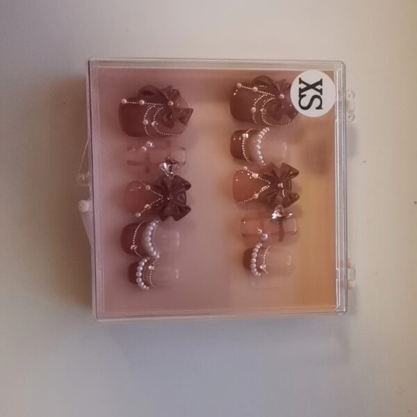 Pink Princess Gradient Butterfly Bow Handcrafted Nails - Image 2