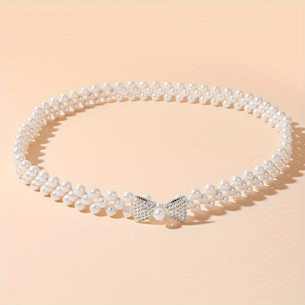 Women'S Stretch Pearl Waist Belt with Alloy Buckle - Image 3