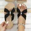 Women'S Beige Jewel Embroidery Flat Sandals - Image 6