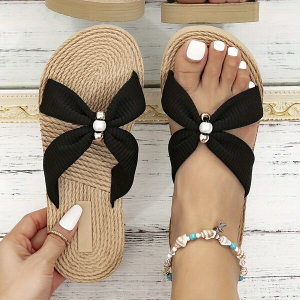 Women'S Beige Jewel Embroidery Flat Sandals - Image 6