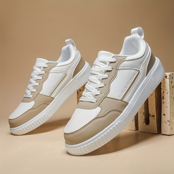Classic White & Beige Low-Top Casual Sneakers - Image 3