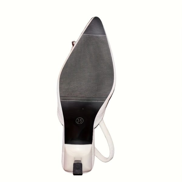Women's White Rhinestone-Embellished Pointed-Toe Summer Sandals with Adjustable Back Strap - Image 4