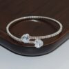 1 pc Elegant Silver-Tone Open-End Heart-Shaped Zirconia Bracelet - Image 2