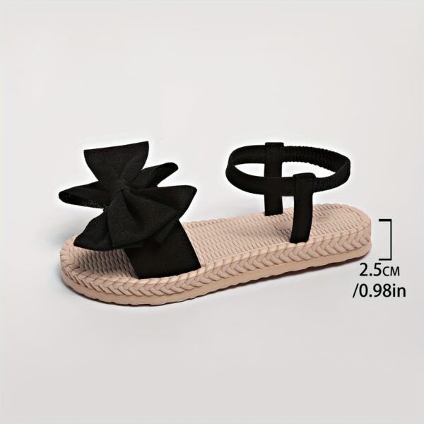 Elegant Women's Mary Jane Flat Sandals with Black Bow Detail - Lightweight Soft Microfiber Slip-On Open-Toe Beach Shoes, Comfortable EVA Sole for Casual & Formal Wear, All-Season Versatile Design, Summer Footwear, Bowadorned Shoes, Breezy Look, Breathable Fabric - Image 13