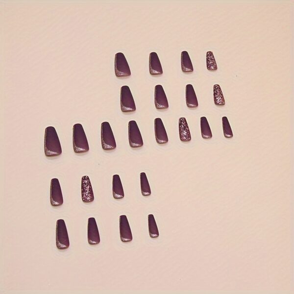 24 Piece Medium-Long Coffin Shape Matte Grape Purple Press-On Nails Set - Image 2