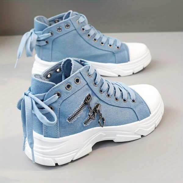 Women'S Platform Sneakers, Zip Detail Lace Up High Top Shoes, Casual All-Match Sports Shoes Plus Size - Image 9