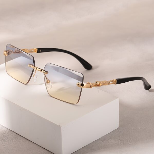 A pair of fashionable glasses with a retro style, featuring rimless leopard print temples and a compact trendy frame - Image 11