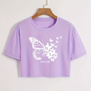 Butterfly Print Crew Neck T-Shirt