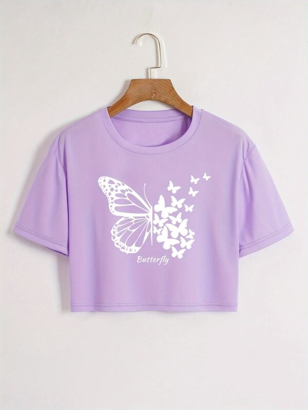 Butterfly Print Crew Neck T-Shirt