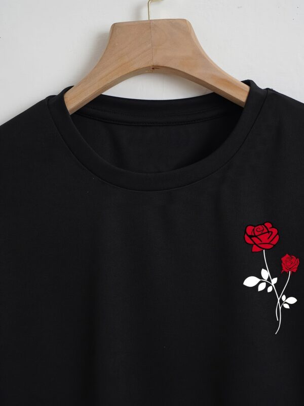 Women's Black Rose Print Cropped T-Shirt - Image 3