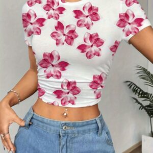 Women'S Floral Print Crop Top T-Shirt