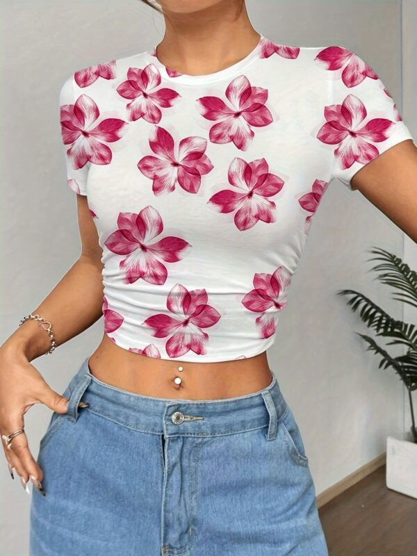 Women'S Floral Print Crop Top T-Shirt