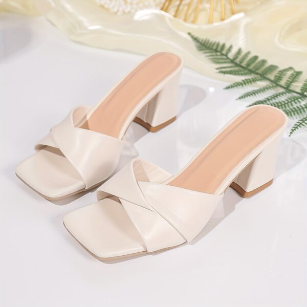 Women'S White High-Heeled Sandals with Chunky Block Heel - Image 4