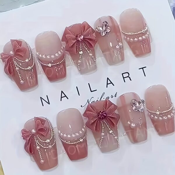 Pink Princess Gradient Butterfly Bow Handcrafted Nails