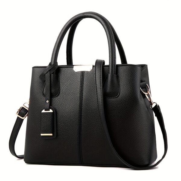 Large Capacity Gray PU Tote Bag - Image 2