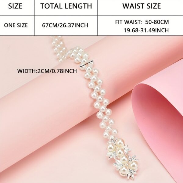 Women'S Stretch Pearl Waist Belt with Alloy Buckle - Image 6