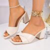 Women'S White High-Heeled Sandals with Chunky Block Heel - Image 2
