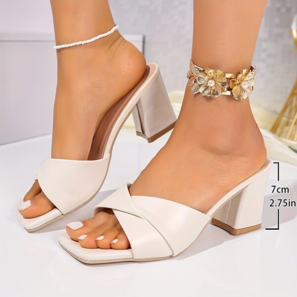 Women'S White High-Heeled Sandals with Chunky Block Heel - Image 2