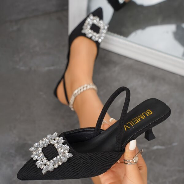 Women's White Rhinestone-Embellished Pointed-Toe Summer Sandals with Adjustable Back Strap - Image 5
