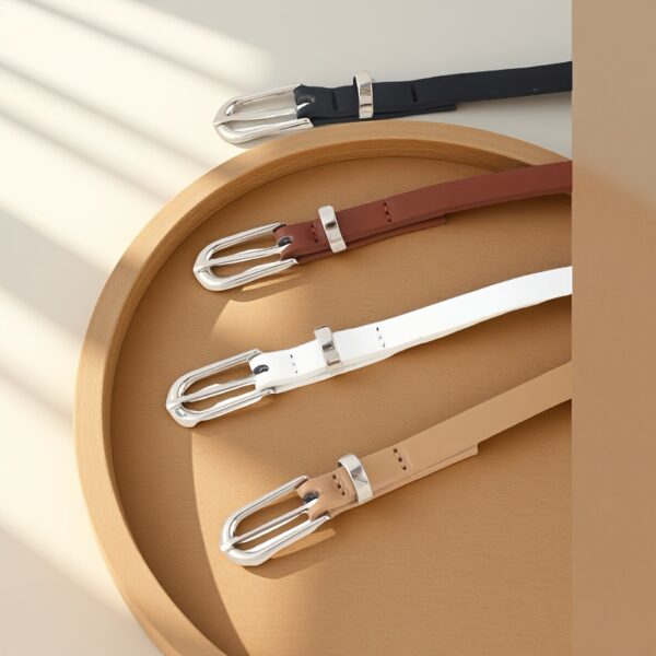 Women's tight-fitting belts, thin waistbands, metal buttons, pants, jeans, dresses