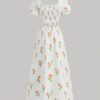 Romantic Casual Sweet Set with Tulip Print Lantern Sleeve Design and Skirt - Image 3