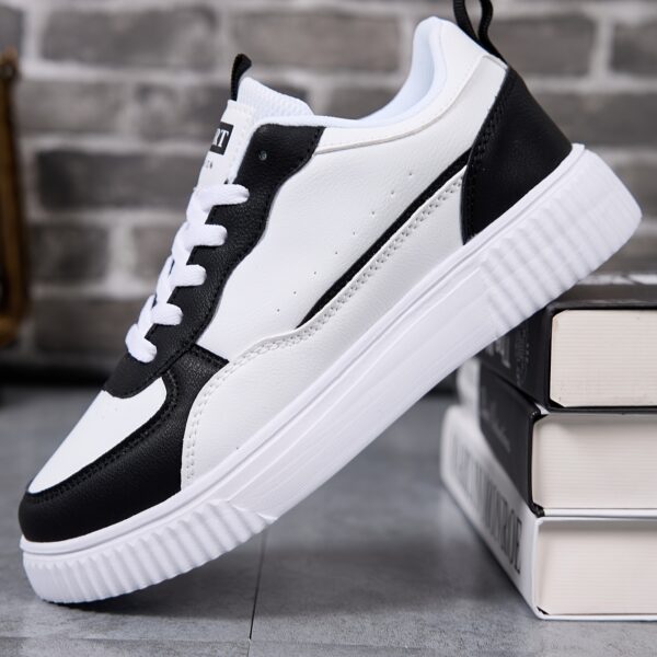 Women,s Trendy Black & White Low-Top Lace-Up Shoes - Image 4