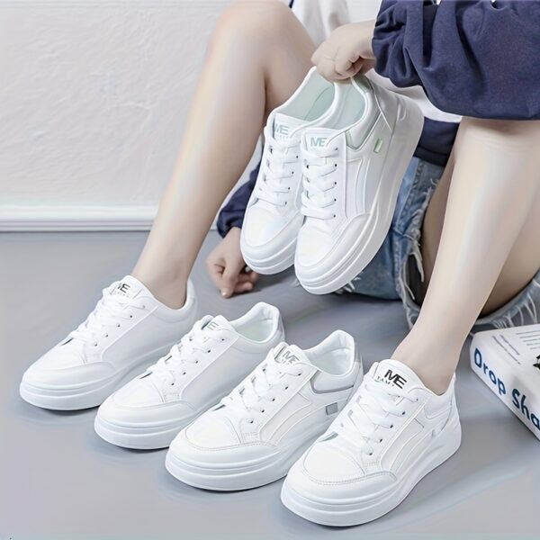 Women's White Low-Top Sneakers with Mint Green Accents - Image 6